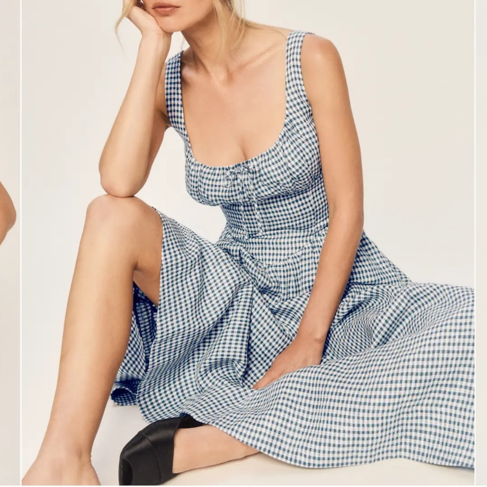 Reformation Balia Linen Blue and White Gingham Maxi Dress - Picture 5 of 8